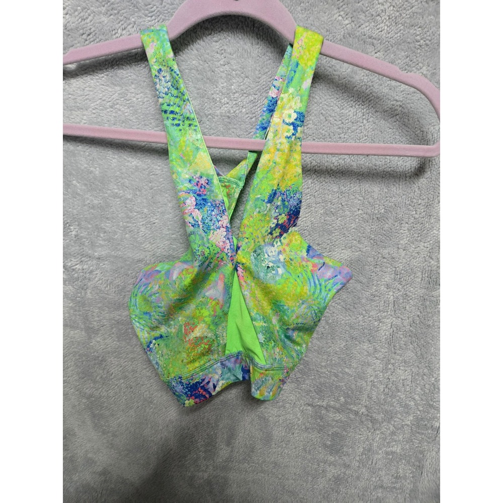 Nike Dri-FIT Women Sports Bra Medium M Green Blue Floral Abstract Cross Back